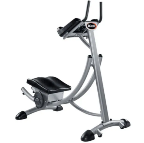 A sit up machine in grey and black